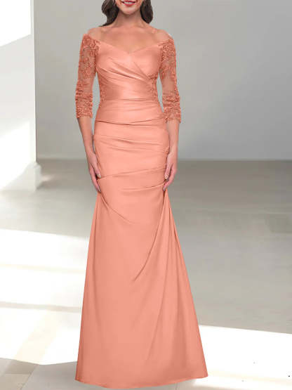 Off-the-Shoulder 3/4 Sleeve Beaded Trumpet/Mermaid Mother of the Bride Dress