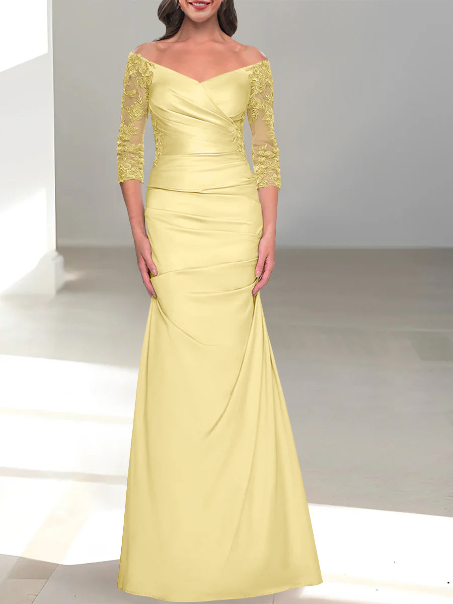 Off-the-Shoulder 3/4 Sleeve Beaded Trumpet/Mermaid Mother of the Bride Dress