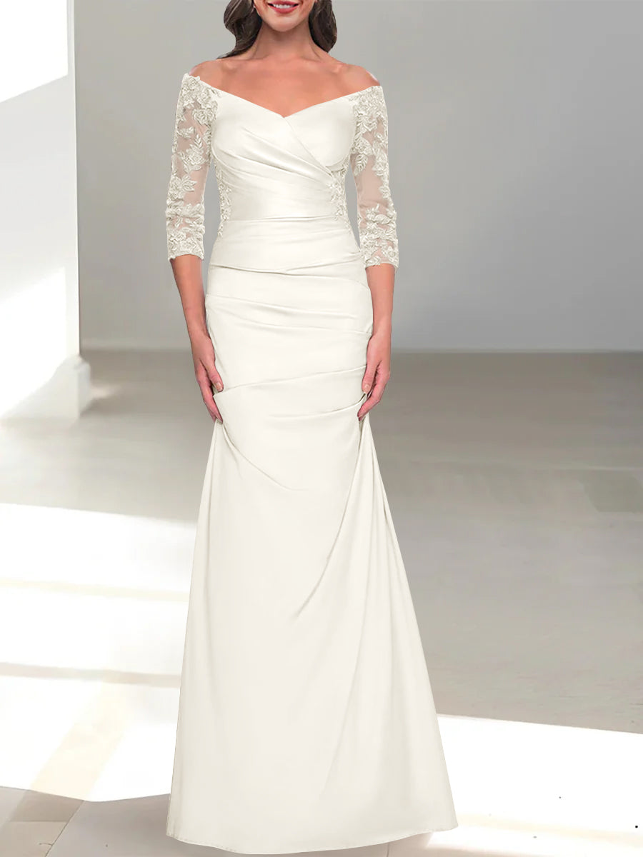 Off-the-Shoulder 3/4 Sleeve Beaded Trumpet/Mermaid Mother of the Bride Dress