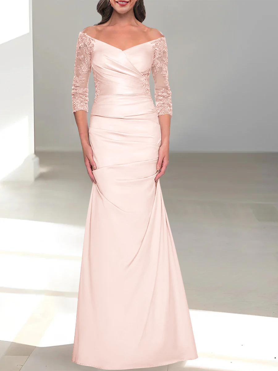 Off-the-Shoulder 3/4 Sleeve Beaded Trumpet/Mermaid Mother of the Bride Dress