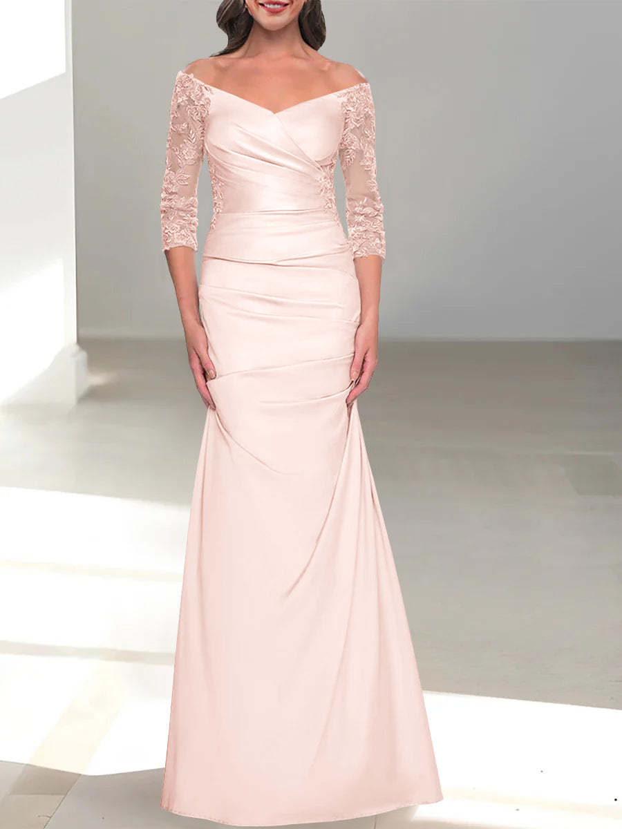 Off-the-Shoulder 3/4 Sleeve Beaded Trumpet/Mermaid Mother of the Bride Dress