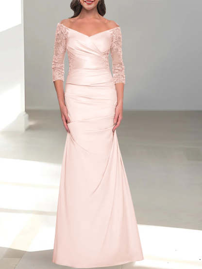 Off-the-Shoulder 3/4 Sleeve Beaded Trumpet/Mermaid Mother of the Bride Dress