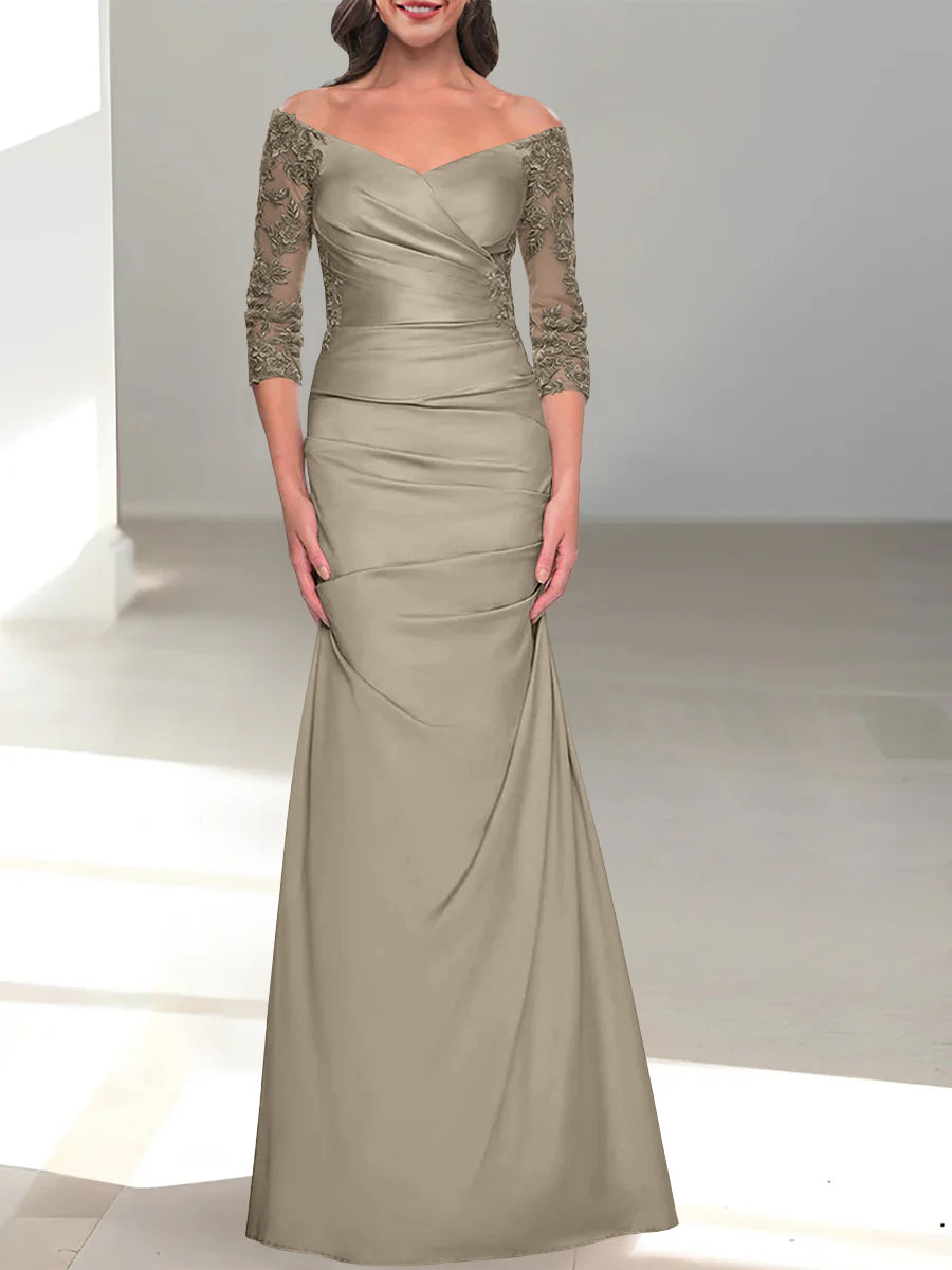 Off-the-Shoulder 3/4 Sleeve Beaded Trumpet/Mermaid Mother of the Bride Dress