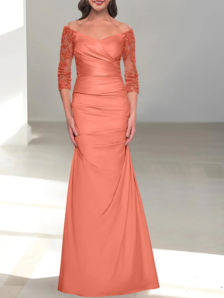 Off-the-Shoulder 3/4 Sleeve Beaded Trumpet/Mermaid Mother of the Bride Dress