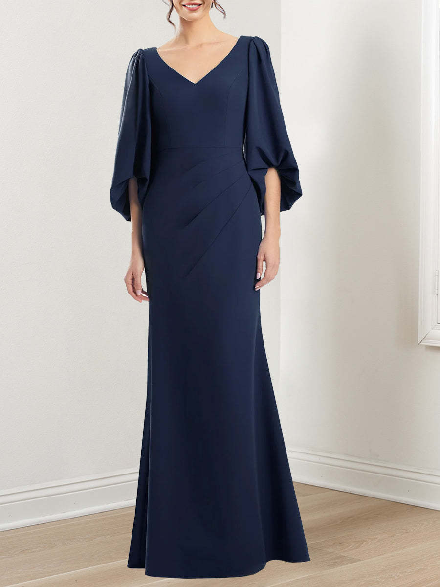 Mermaid/Trumpet V-Neck 3/4 Sleeve Mother of the Bride Dress with Ruffles