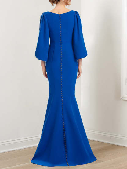 Mermaid/Trumpet V-Neck 3/4 Sleeve Mother of the Bride Dress with Ruffles