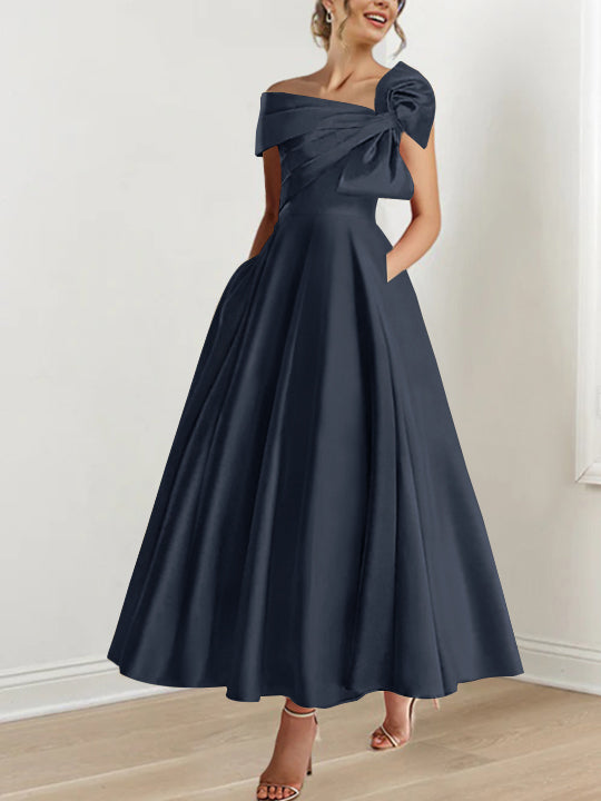Sleeveless Off-the-Shoulder A-Line Princess Ankle-Length Mother of the Bride Dress with Bow(s)