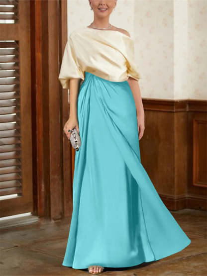 Mother of the Bride Cowl Neck A-Line Dresses with Half Sleeves