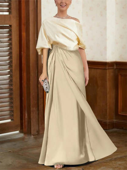 Mother of the Bride Cowl Neck A-Line Dresses with Half Sleeves