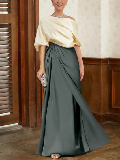 Mother of the Bride Cowl Neck A-Line Dresses with Half Sleeves