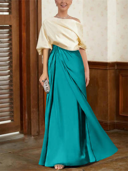 Mother of the Bride Cowl Neck A-Line Dresses with Half Sleeves