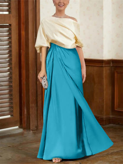 Mother of the Bride Cowl Neck A-Line Dresses with Half Sleeves