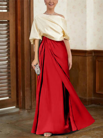 Mother of the Bride Cowl Neck A-Line Dresses with Half Sleeves