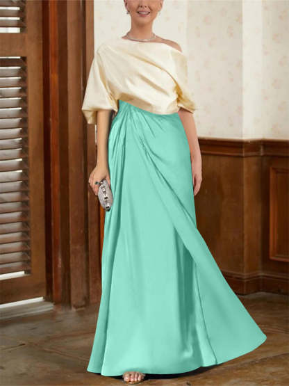 Mother of the Bride Cowl Neck A-Line Dresses with Half Sleeves