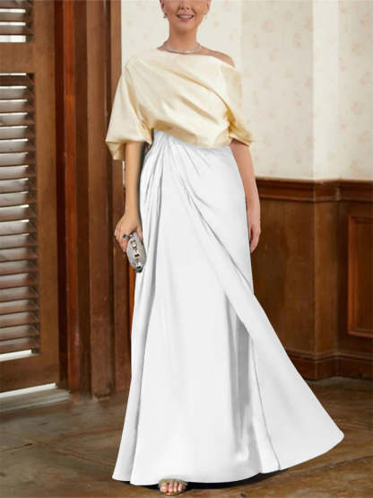 Mother of the Bride Cowl Neck A-Line Dresses with Half Sleeves
