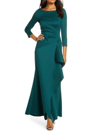 Scoop Neck 3/4 Sleeve Sheath Mother of the Bride Dress with Ruffles