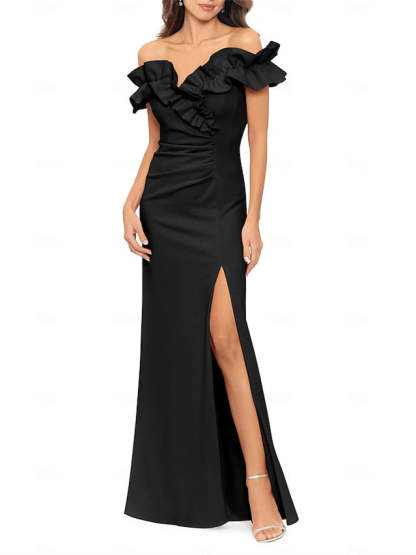 Floor-Length Off-the-Shoulder A-Line/Princess Wedding Guest Dresses