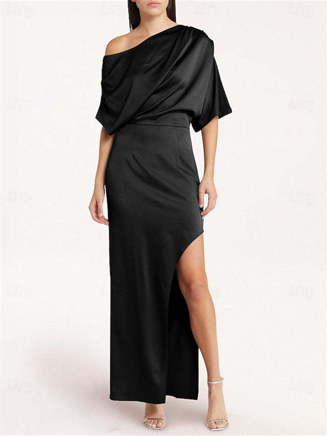 One-Shoulder Ankle-Length Sheath/Column Dresses for Wedding Guests