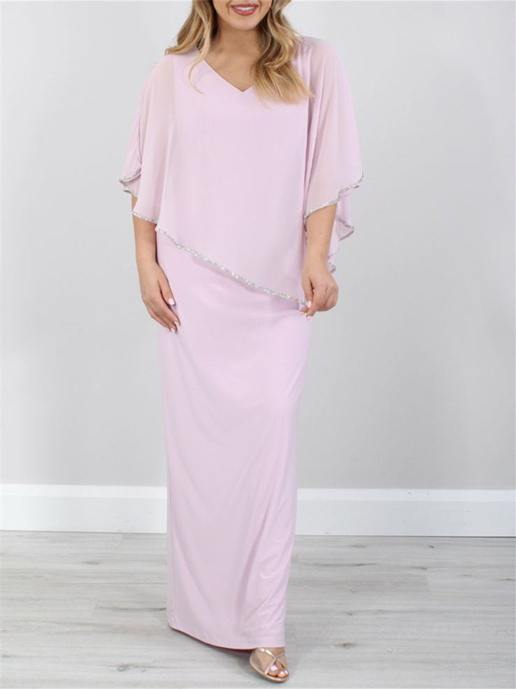 Floor-Length Mother of the Bride Dress with 3/4 Sleeves and Sheath/Column Silhouette