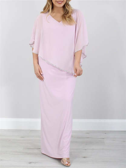 Floor-Length Mother of the Bride Dress with 3/4 Sleeves and Sheath/Column Silhouette