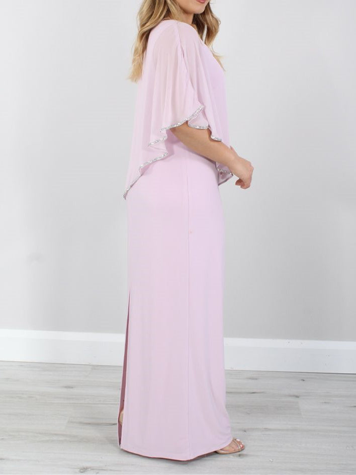 Floor-Length Mother of the Bride Dress with 3/4 Sleeves and Sheath/Column Silhouette