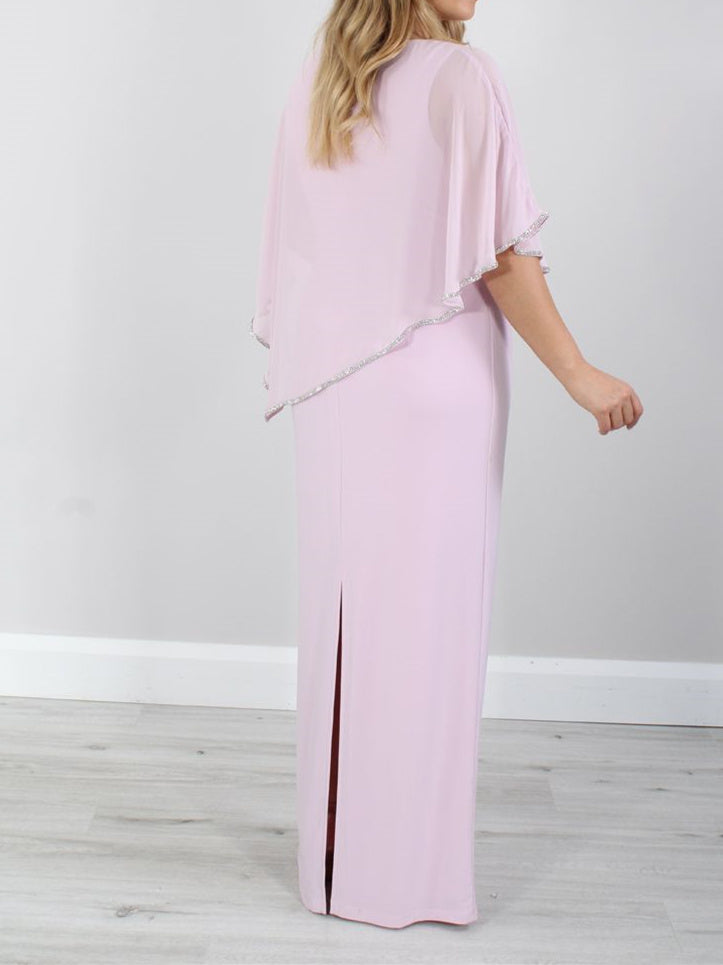 Floor-Length Mother of the Bride Dress with 3/4 Sleeves and Sheath/Column Silhouette