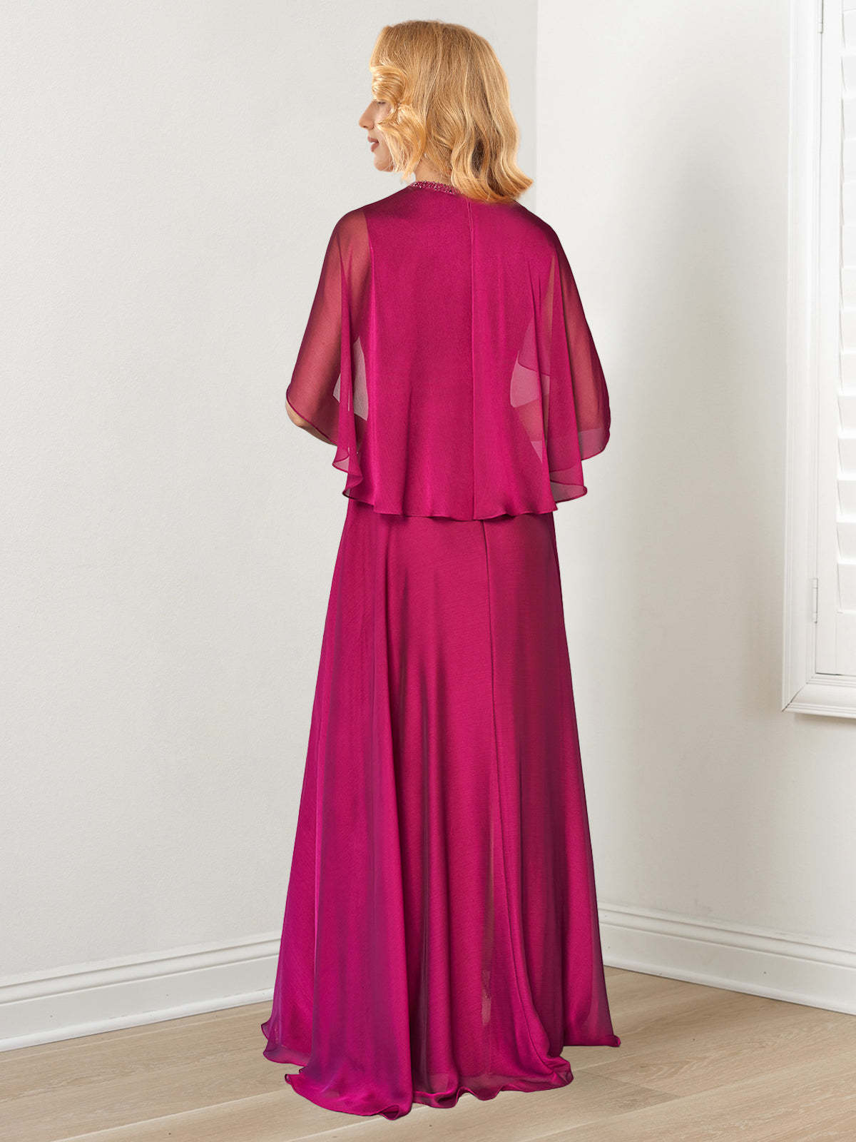 Floor-Length Mother of the Bride A-Line/Princess Dress with Hand-Beaded Jewel Neckline