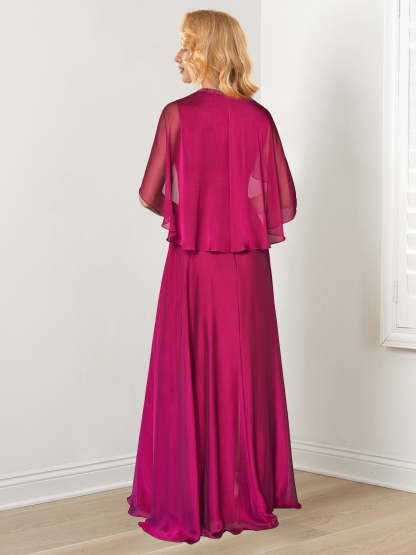 Floor-Length Mother of the Bride A-Line/Princess Dress with Hand-Beaded Jewel Neckline