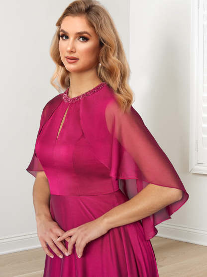 Floor-Length Mother of the Bride A-Line/Princess Dress with Hand-Beaded Jewel Neckline