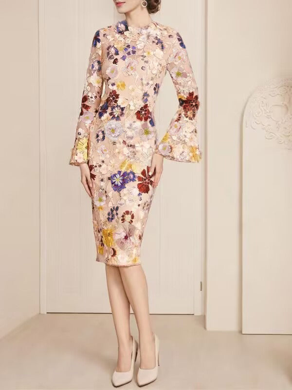 Tea-Length 3/4 Sleeve Lace Sheath Dress for the Mother of the Bride