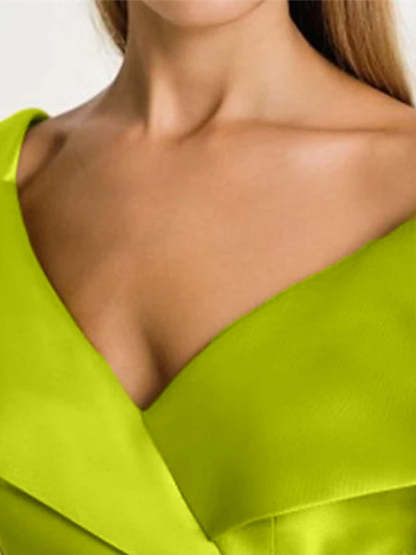 V-Neck Short Sleeve Satin A-Line Dress with Rhinestones for the Mother of the Bride