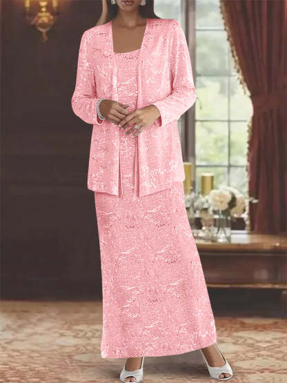 Ankle-length Chiffon Mother of the Bride Dress with Sequins and Jacket