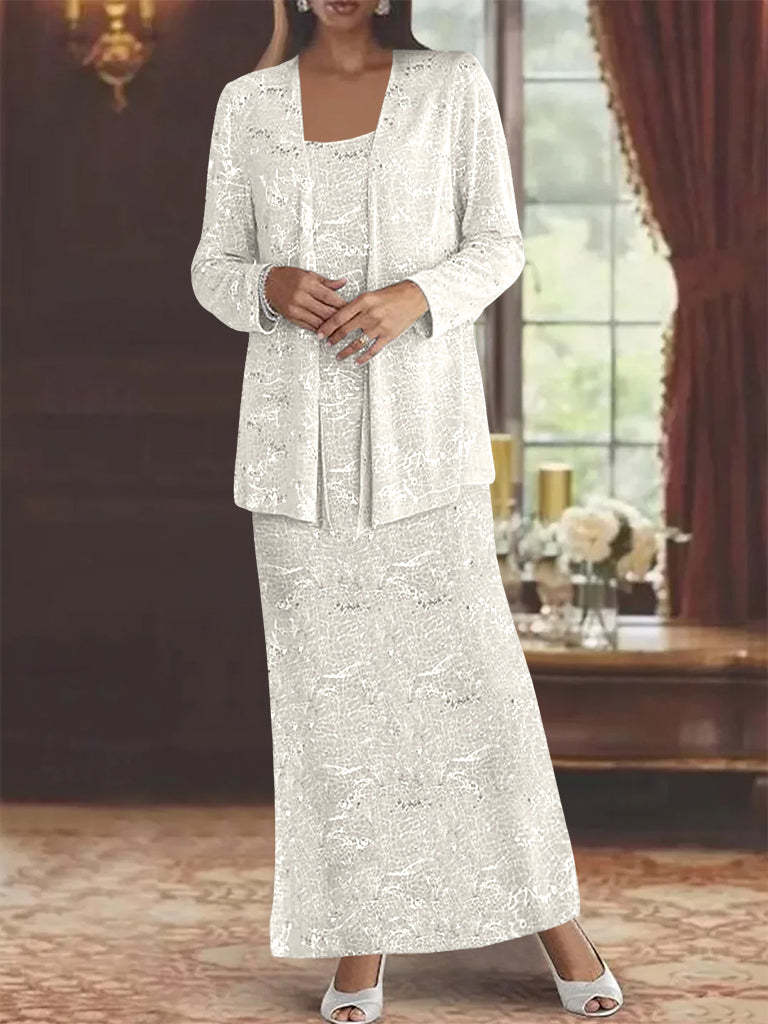 Ankle-length Chiffon Mother of the Bride Dress with Sequins and Jacket