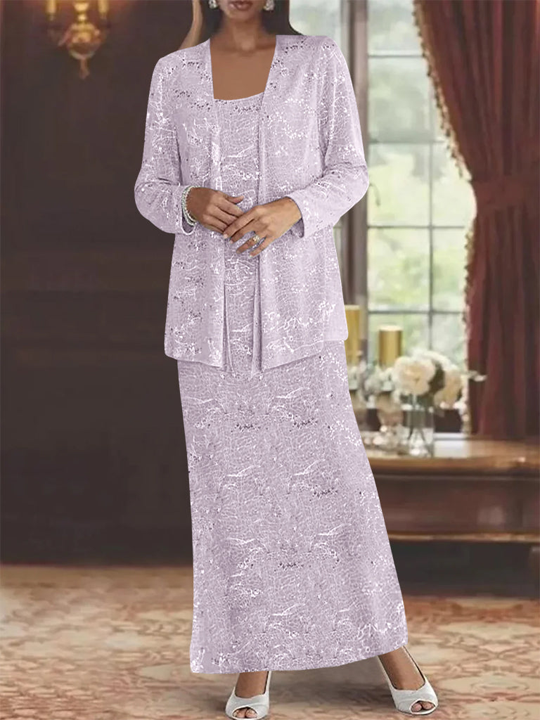 Ankle-length Chiffon Mother of the Bride Dress with Sequins and Jacket