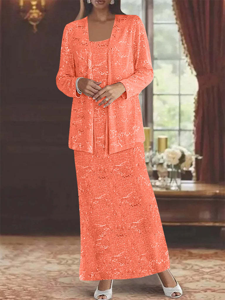 Ankle-length Chiffon Mother of the Bride Dress with Sequins and Jacket