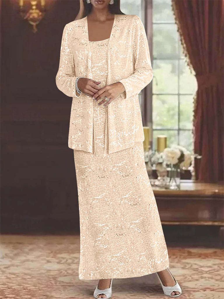 Ankle-length Chiffon Mother of the Bride Dress with Sequins and Jacket