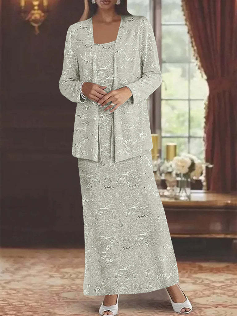 Ankle-length Chiffon Mother of the Bride Dress with Sequins and Jacket