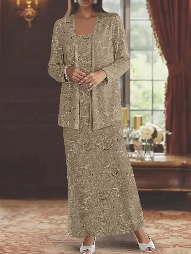 Ankle-length Chiffon Mother of the Bride Dress with Sequins and Jacket