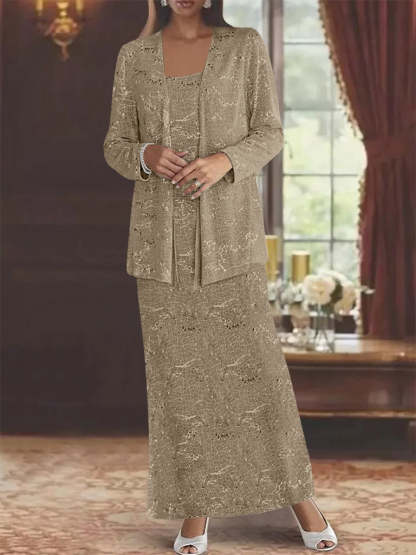 Ankle-length Chiffon Mother of the Bride Dress with Sequins and Jacket