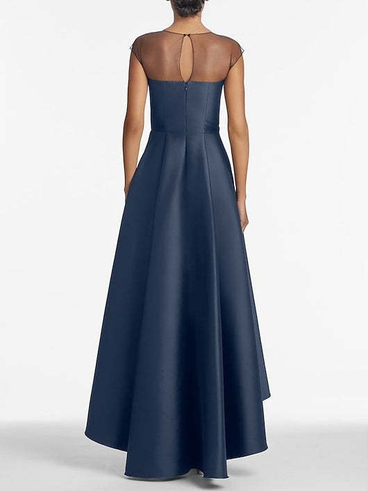 Asymmetrical Sleeveless A-Line Mother of the Bride Dress with Jewel Neckline Pleats and Appliques