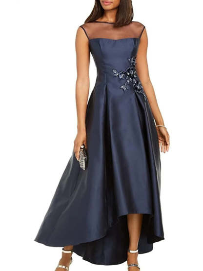 Asymmetrical Sleeveless A-Line Mother of the Bride Dress with Jewel Neckline Pleats and Appliques