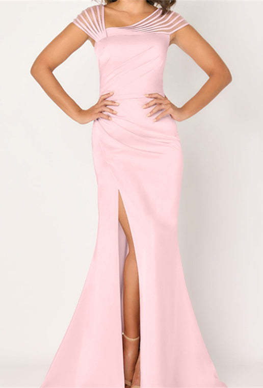 Asymmetrical Silk Satin Trumpet/Mermaid Mother of the Bride Dress with High Split