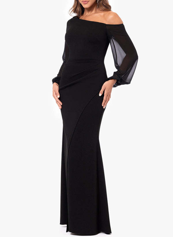 Asymmetrical One-Shoulder Trumpet/Mermaid Gown with Long Sleeves for the Mother of the Bride in Chiffon-BMbridal.UK