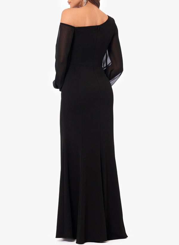 Asymmetrical One-Shoulder Trumpet/Mermaid Gown with Long Sleeves for the Mother of the Bride in Chiffon-BMbridal.UK