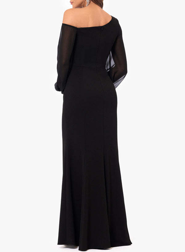 Asymmetrical One-Shoulder Trumpet/Mermaid Gown with Long Sleeves for the Mother of the Bride in Chiffon-BMbridal.UK
