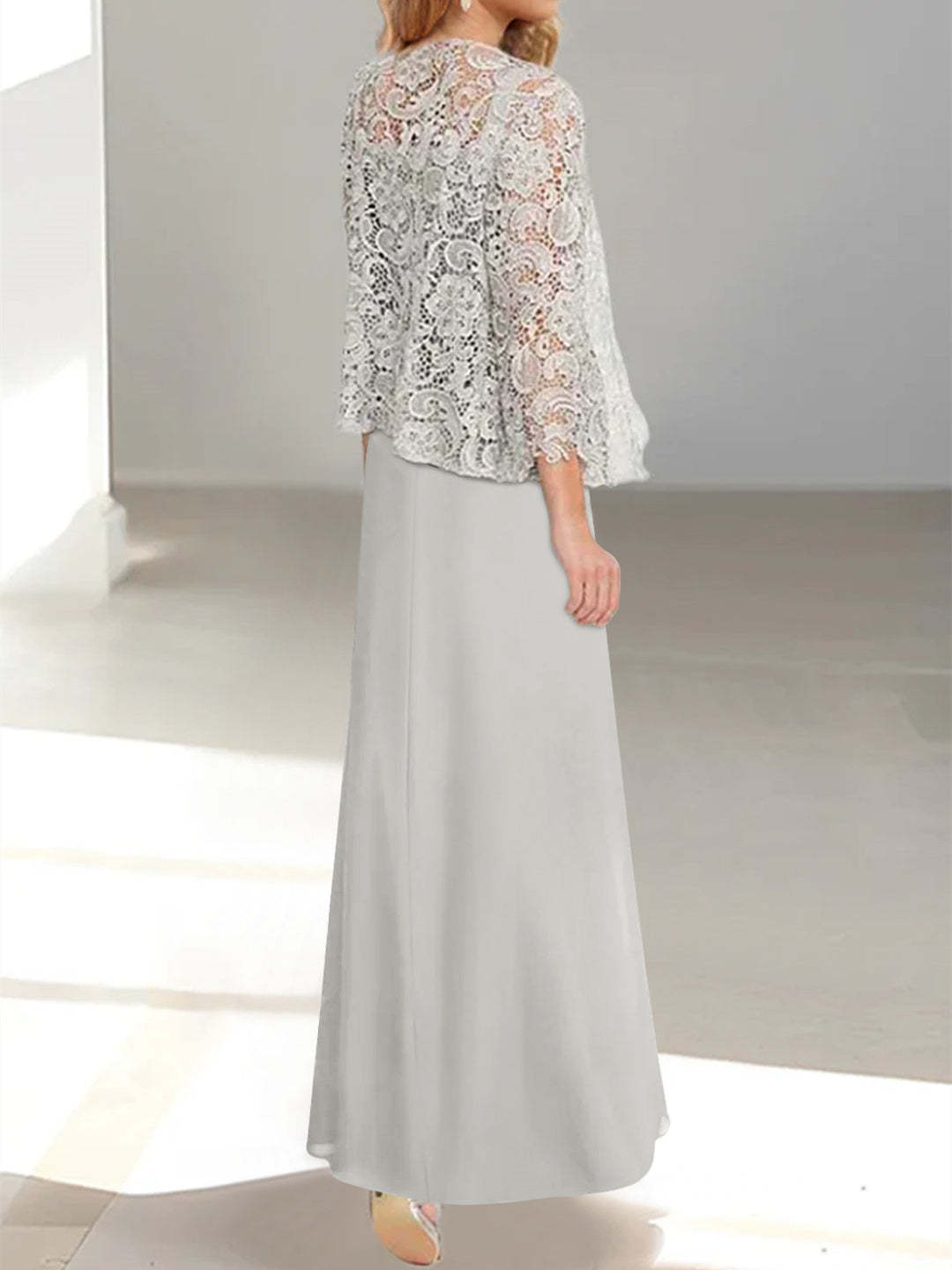 2 A-Line/Princess Scoop Mother of the Bride Dresses with Pleated & Lace Appliques Floor-Length