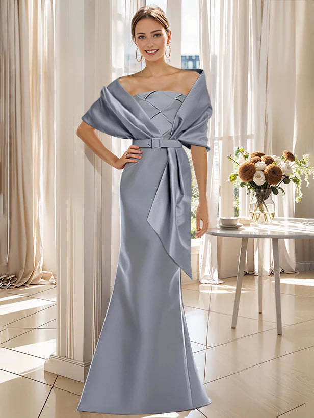 2-Piece Floor-Length Mother of the Bride & Groom Trumpet Dresses with Wrap