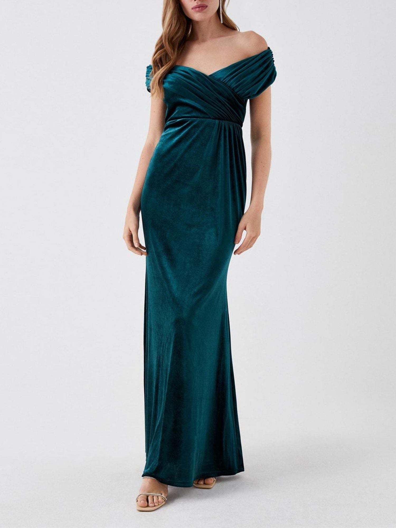 Elegant Off-the-Shoulder Velvet Floor-Length Dress for Mothers of the Bride & Groom