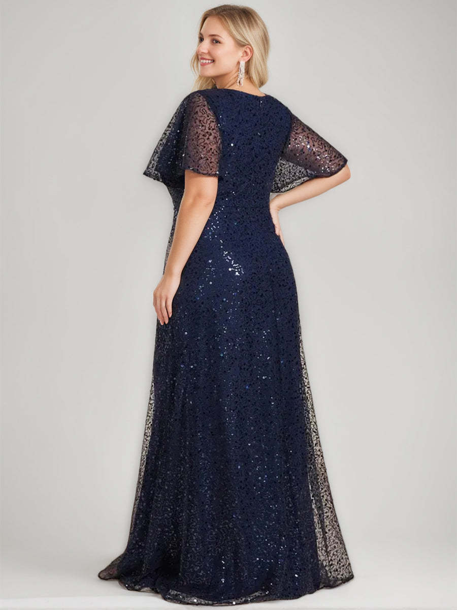 V-Neck A-Line Princess Floor-Length Sequined Dress for Mothers of the Bride and Groom