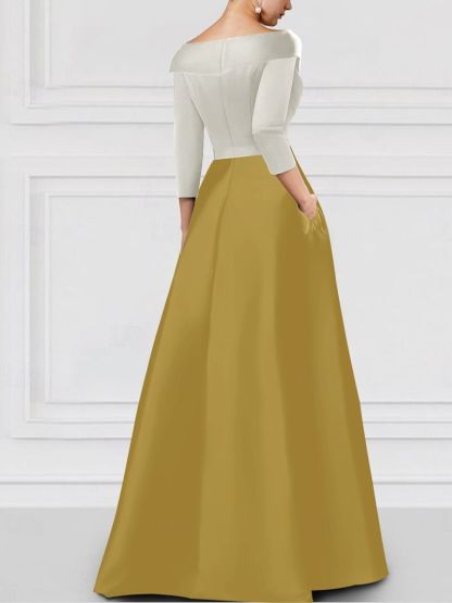 V-Neck Floor-Length A-Line Princess Gown for the Mother of the Bride with Side Split and Appliques